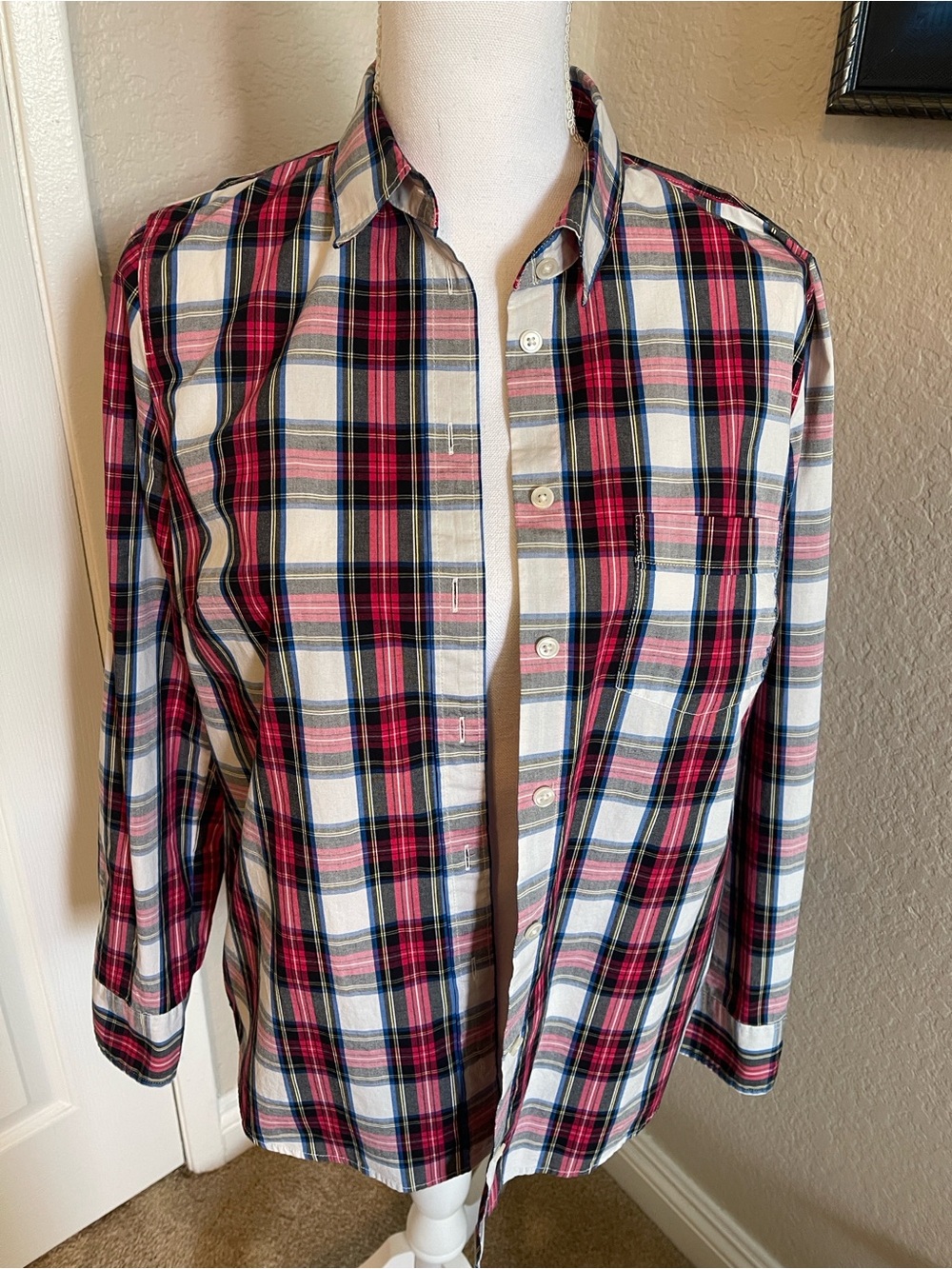J. Crew Red, White & Navy Plaid Button-Down Shirt